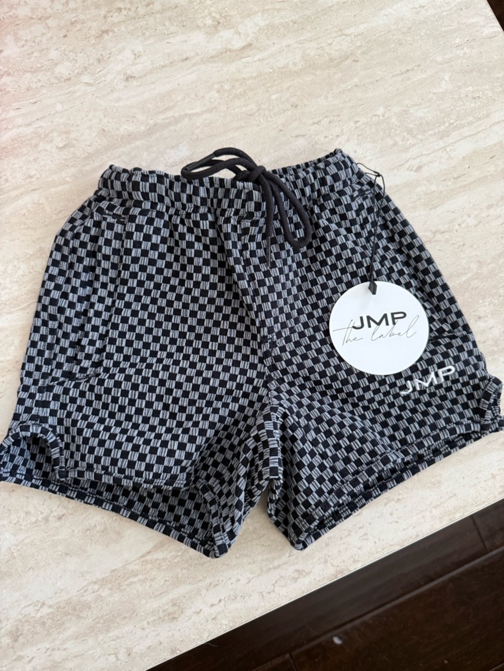 New JMP The Label Black & Gray Checker Knit Trunks- 12/14 months